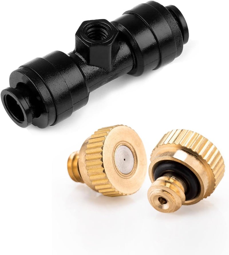Wexecon Brass & Black Misting Nozzles Kit - 20pcs Mister Nozzles & Tees with 2pcs Plugs for 1/4" Tubing and Outdoor Patio System - Image 3